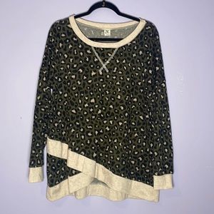 Sew in Love Green and cream leopard print crew neck sweater